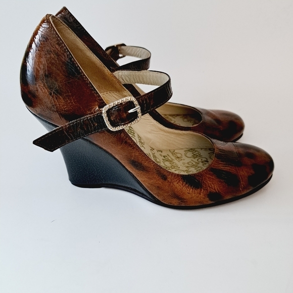 O Linda‎ Shoes Tortise Shell Ankle Strap Retro Wedge Heel - Picture 1 of 8